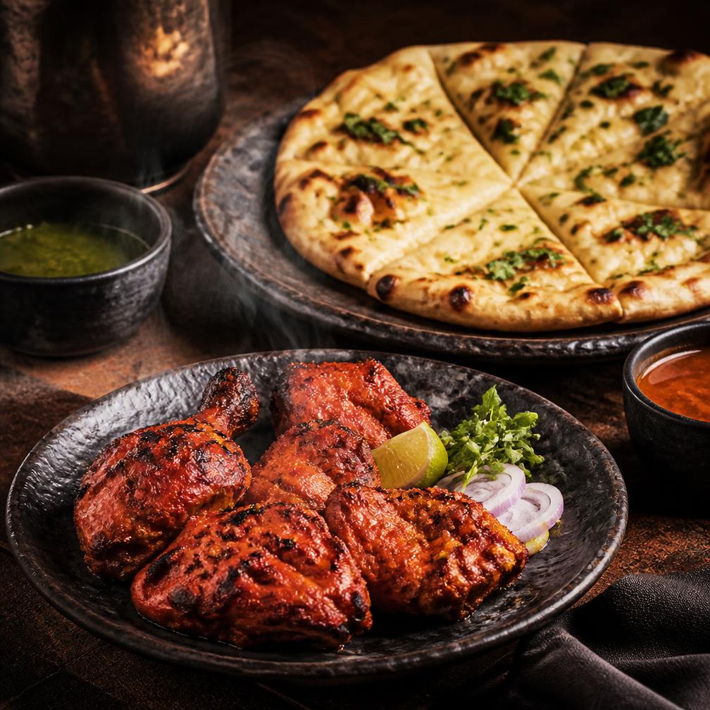 Chicken tandoori and cheese garlic naan